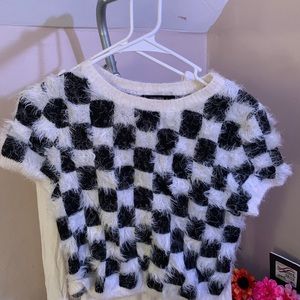fluffy checker shirt/sweater
